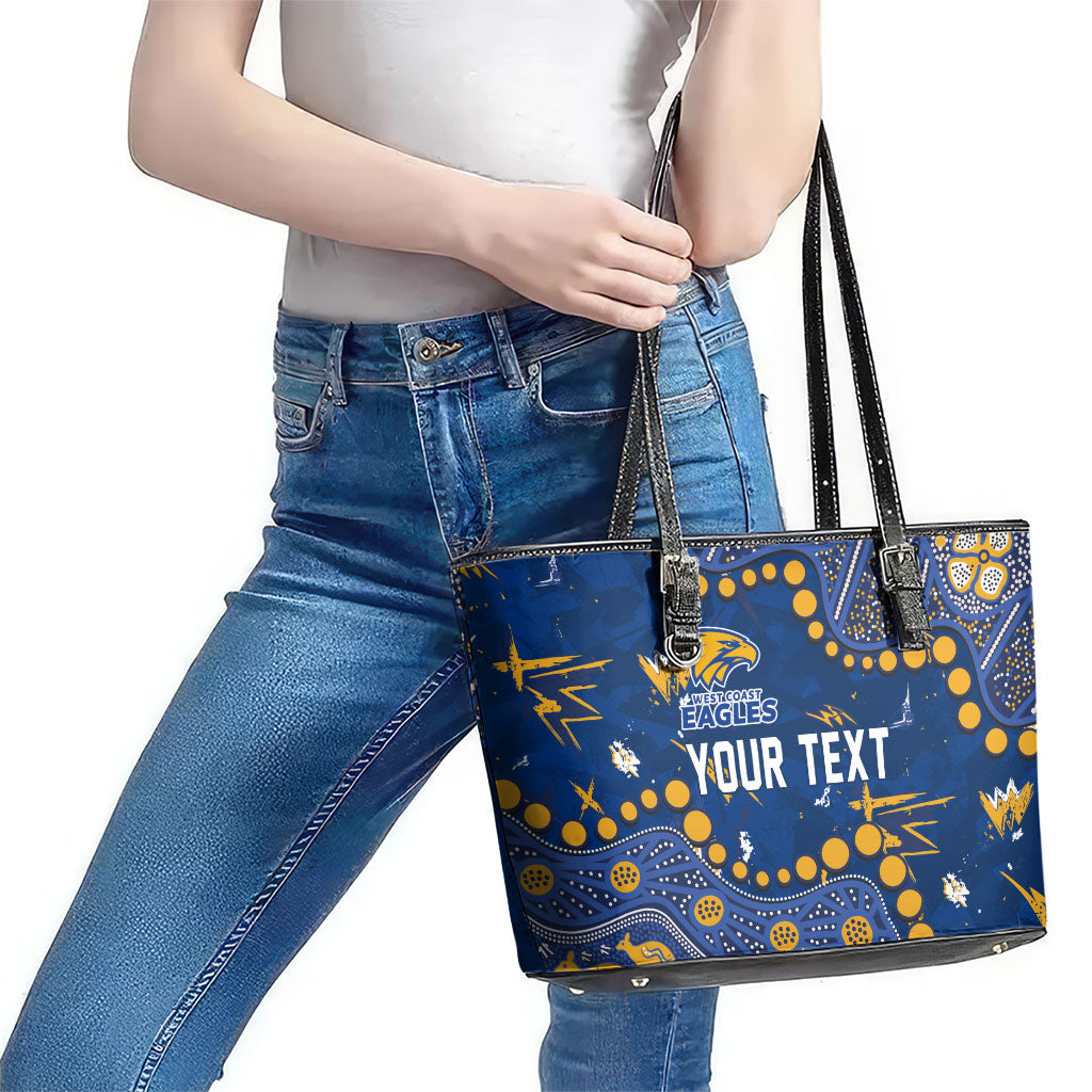 Personalized West Coast Eagles Leather Tote Bag Aboriginal Pattern with Graffiti Style