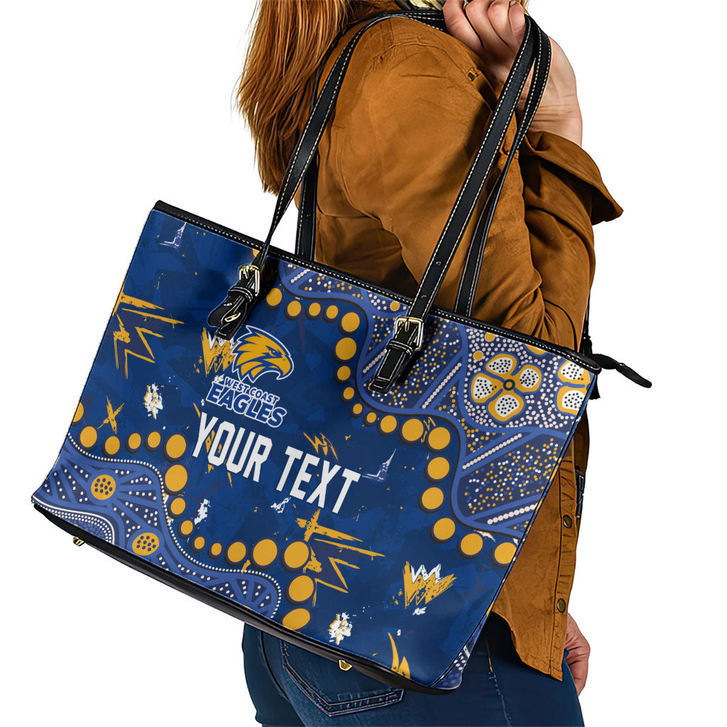 Personalized West Coast Eagles Leather Tote Bag Aboriginal Pattern with Graffiti Style