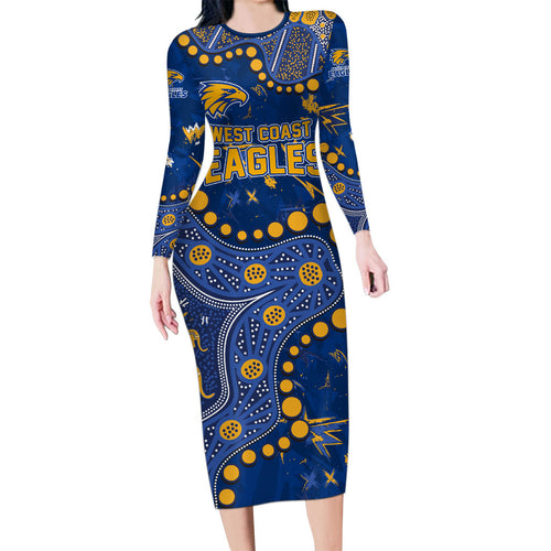 Personalized West Coast Eagles Long Sleeve Bodycon Dress Aboriginal Pattern with Graffiti Style