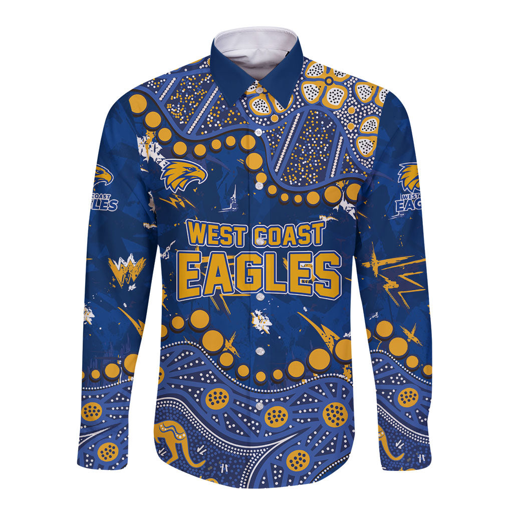 Personalized West Coast Eagles Long Sleeve Button Shirt Aboriginal Pattern with Graffiti Style