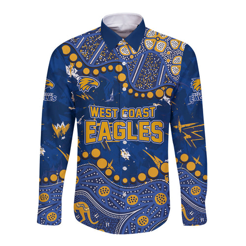 Personalized West Coast Eagles Long Sleeve Button Shirt Aboriginal Pattern with Graffiti Style