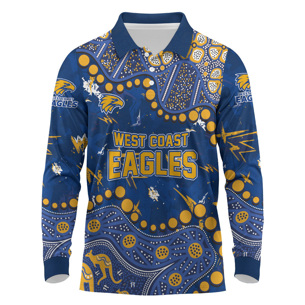 Personalized West Coast Eagles Long Sleeve Polo Shirt Aboriginal Pattern with Graffiti Style