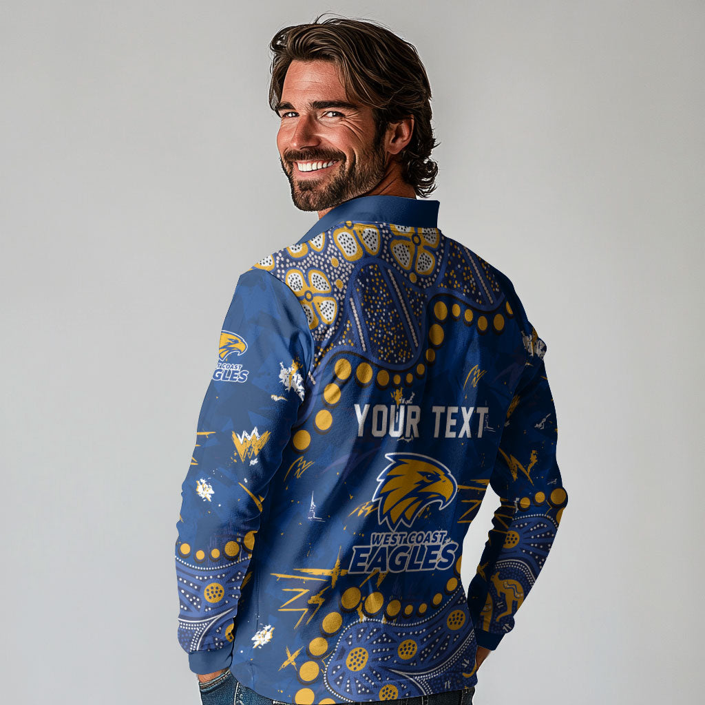 Personalized West Coast Eagles Long Sleeve Polo Shirt Aboriginal Pattern with Graffiti Style