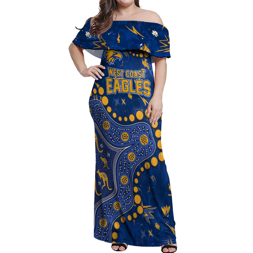 Personalized West Coast Eagles Off Shoulder Maxi Dress Aboriginal Pattern with Graffiti Style