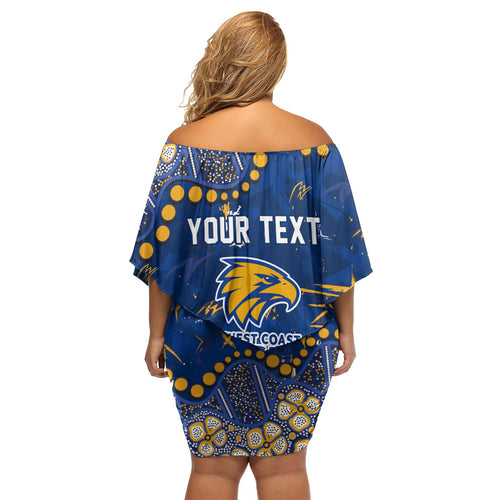 Personalized West Coast Eagles Off Shoulder Short Dress Aboriginal Pattern with Graffiti Style