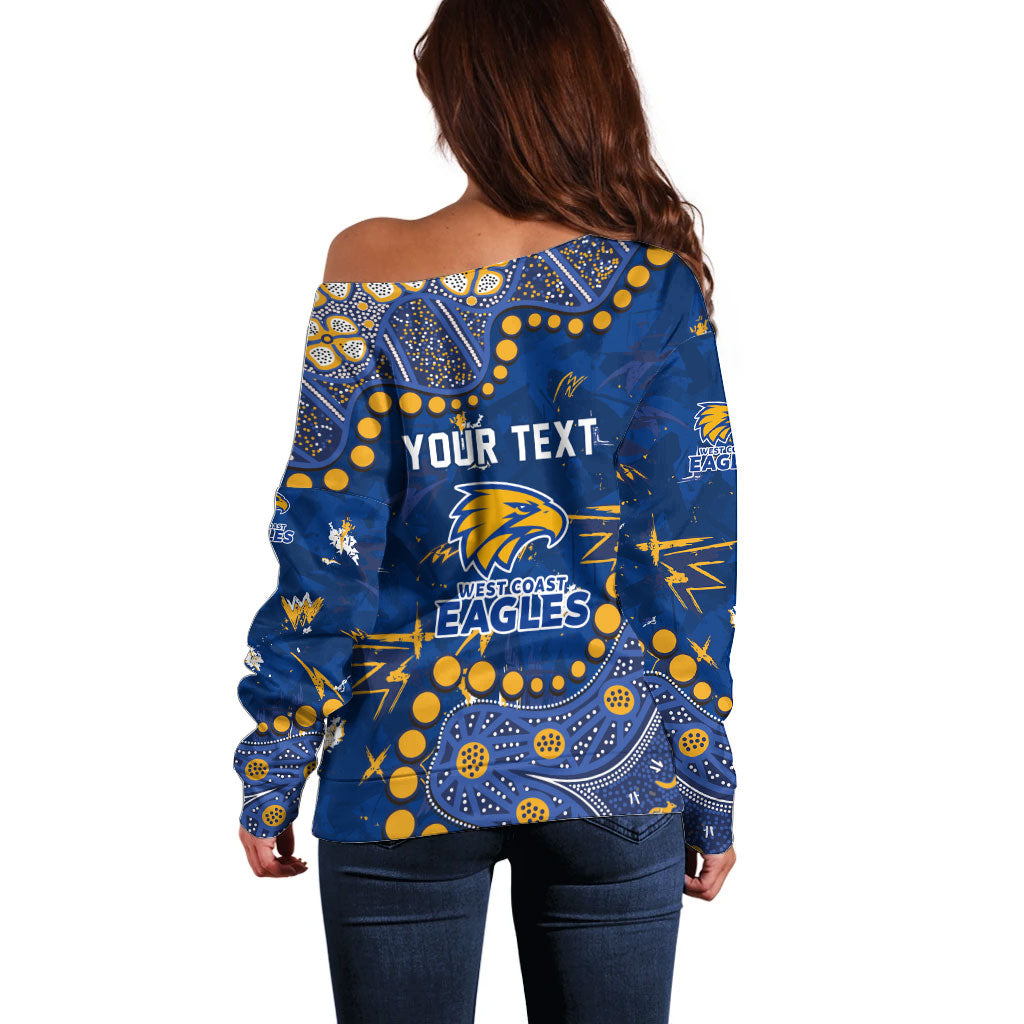 Personalized West Coast Eagles Off Shoulder Sweater Aboriginal Pattern with Graffiti Style
