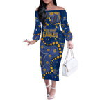 Personalized West Coast Eagles Off The Shoulder Long Sleeve Dress Aboriginal Pattern with Graffiti Style