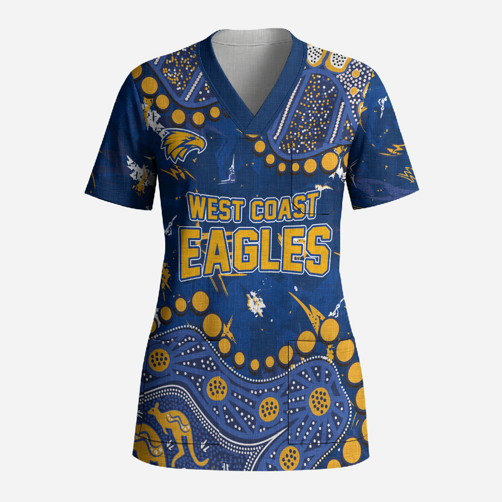 Personalized West Coast Eagles Scrub Top Aboriginal Pattern with Graffiti Style