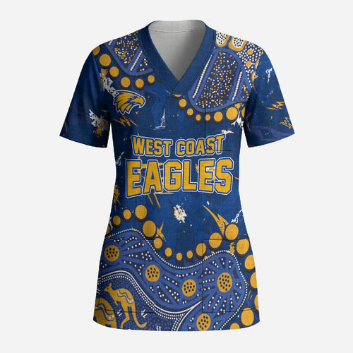 Personalized West Coast Eagles Scrub Top Aboriginal Pattern with Graffiti Style