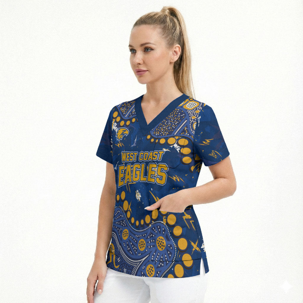 Personalized West Coast Eagles Scrub Top Aboriginal Pattern with Graffiti Style