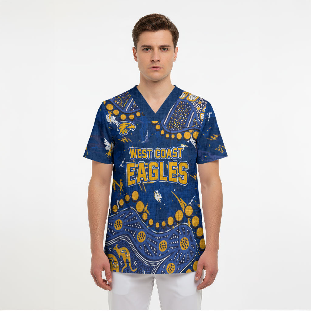 Personalized West Coast Eagles Scrub Top Aboriginal Pattern with Graffiti Style