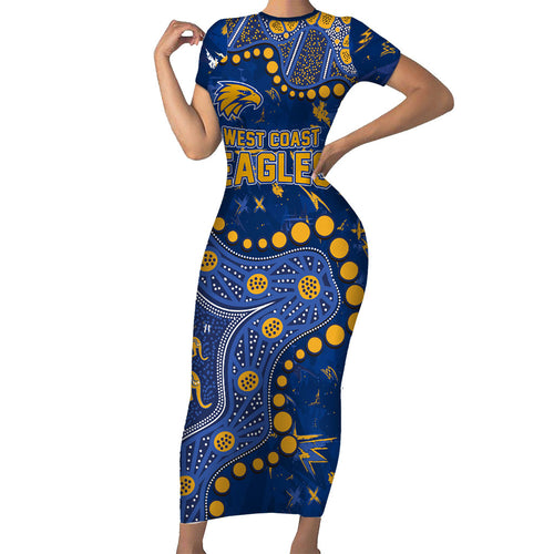 Personalized West Coast Eagles Short Sleeve Bodycon Dress Aboriginal Pattern with Graffiti Style