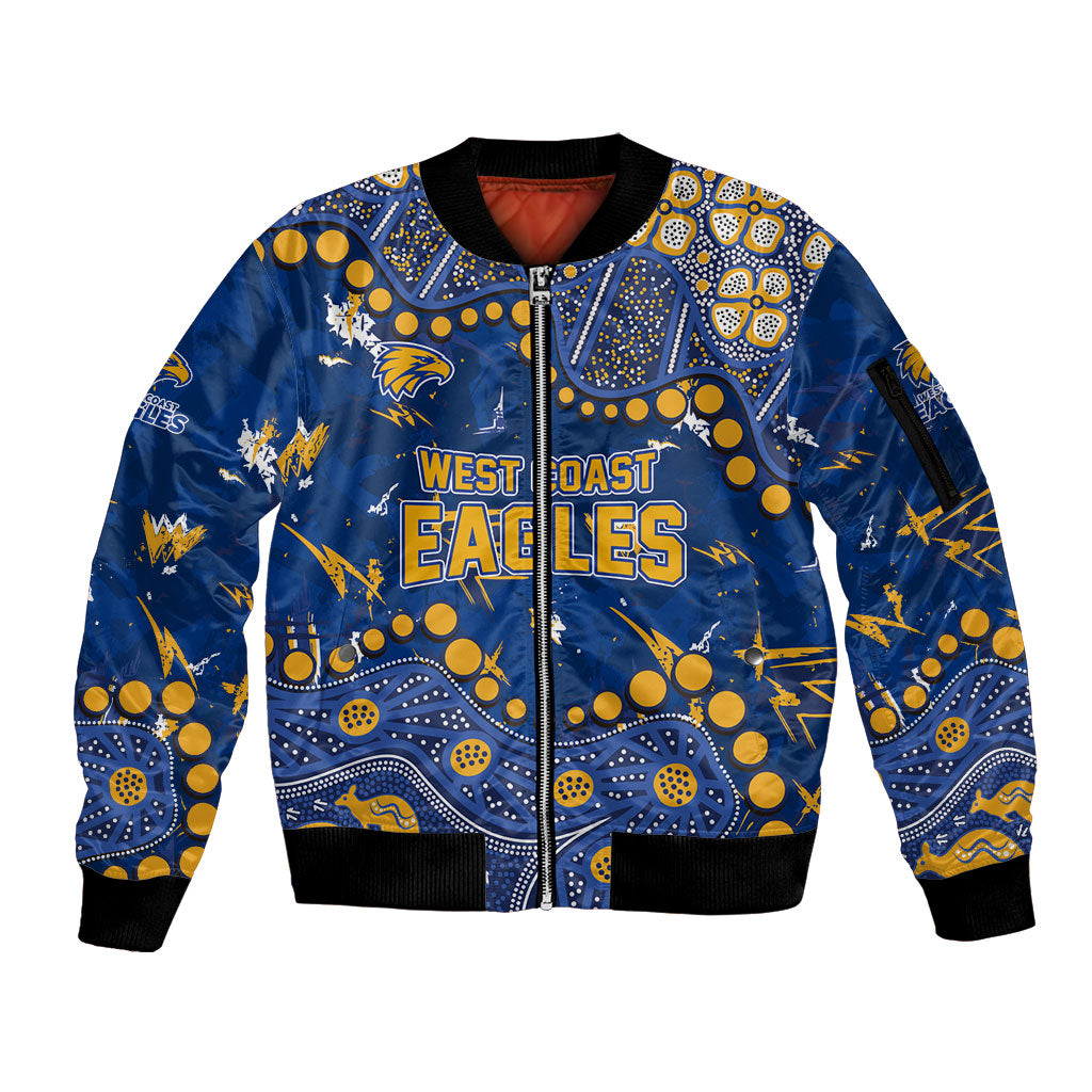 Personalized West Coast Eagles Sleeve Zip Bomber Jacket Aboriginal Pattern with Graffiti Style