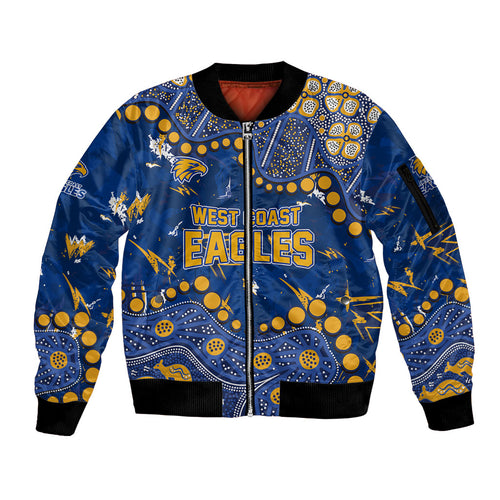 Personalized West Coast Eagles Sleeve Zip Bomber Jacket Aboriginal Pattern with Graffiti Style