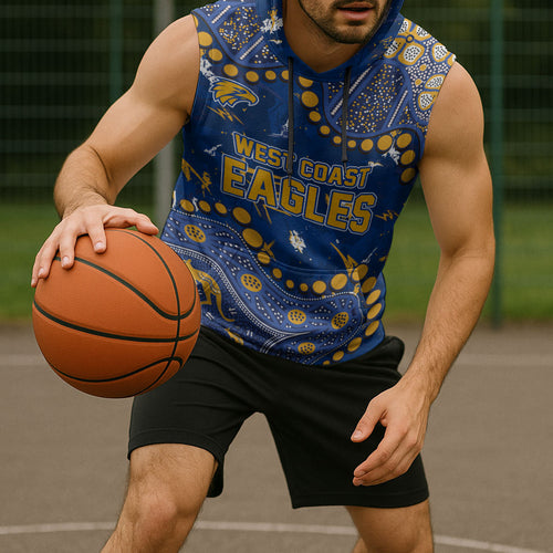 Personalized West Coast Eagles Sleeveless Hoodie Aboriginal Pattern with Graffiti Style