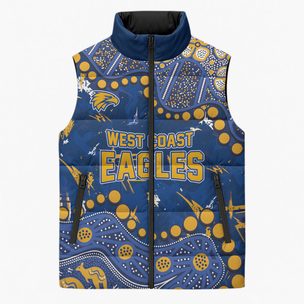 Personalized West Coast Eagles Sleeveless Puffer Jacket Aboriginal Pattern with Graffiti Style