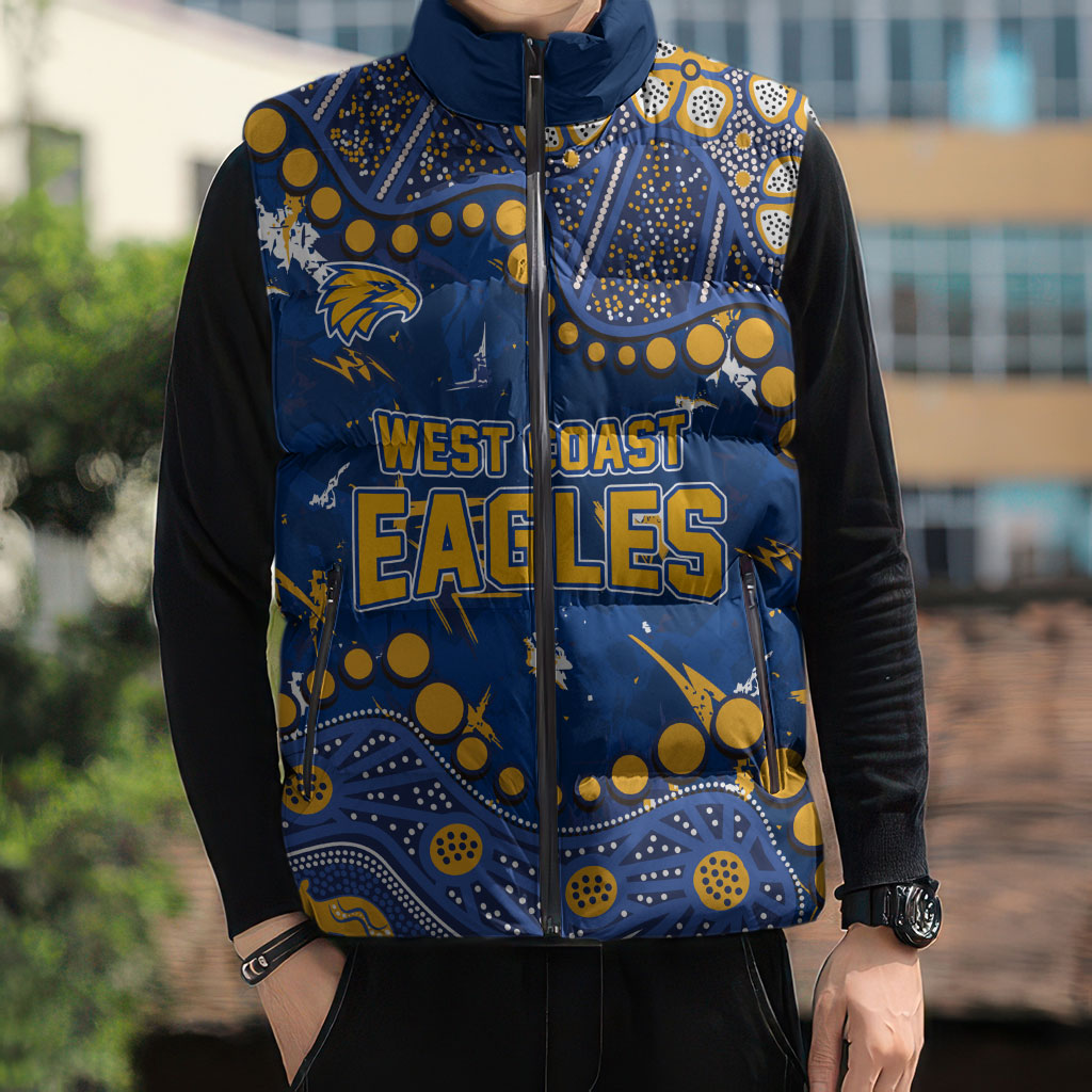 Personalized West Coast Eagles Sleeveless Puffer Jacket Aboriginal Pattern with Graffiti Style