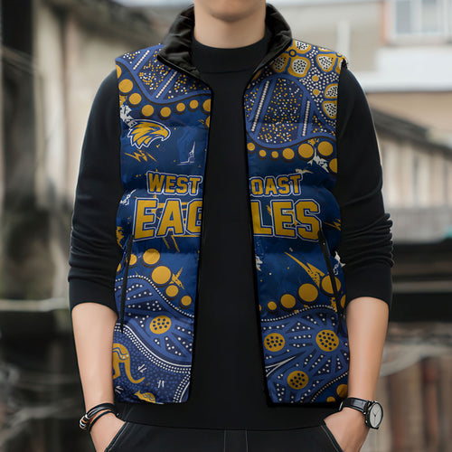 Personalized West Coast Eagles Sleeveless Puffer Jacket Aboriginal Pattern with Graffiti Style