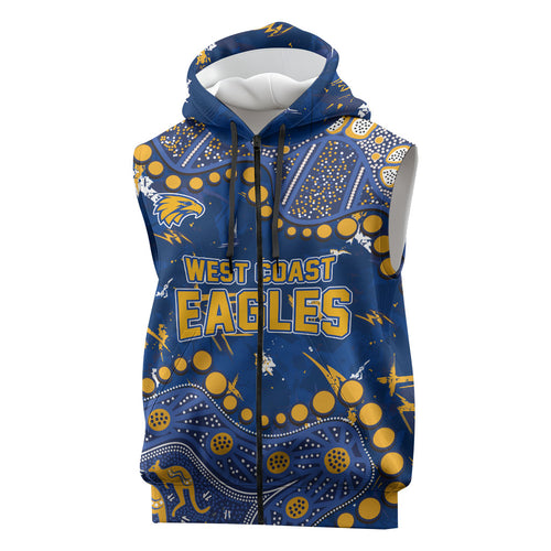 Personalized West Coast Eagles Sleeveless Zip Hoodie Aboriginal Pattern with Graffiti Style