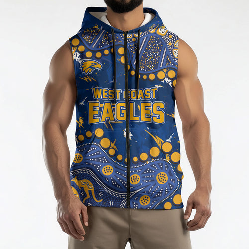 Personalized West Coast Eagles Sleeveless Zip Hoodie Aboriginal Pattern with Graffiti Style