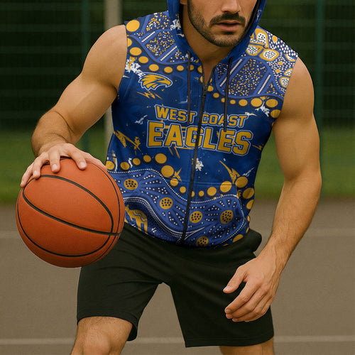 Personalized West Coast Eagles Sleeveless Zip Hoodie Aboriginal Pattern with Graffiti Style