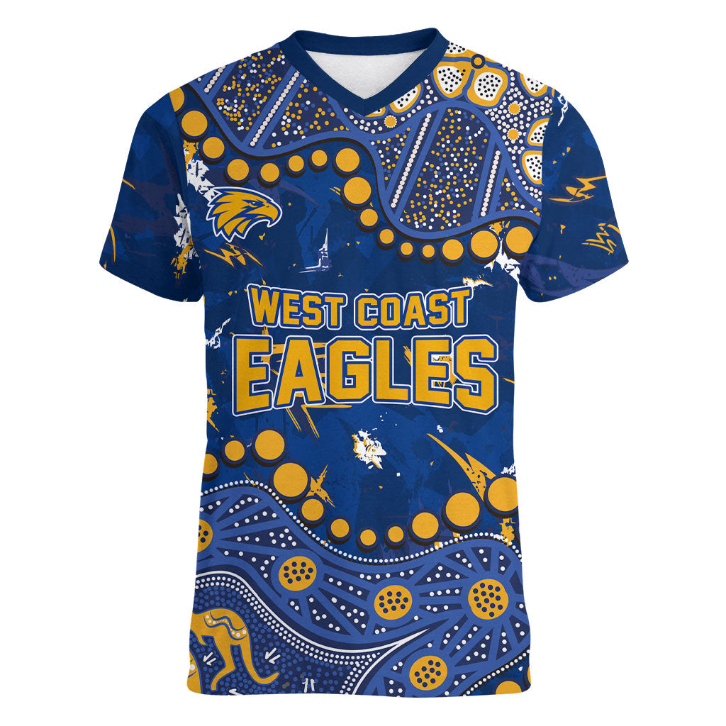 Personalized West Coast Eagles Women V-Neck T-Shirt Aboriginal Pattern with Graffiti Style