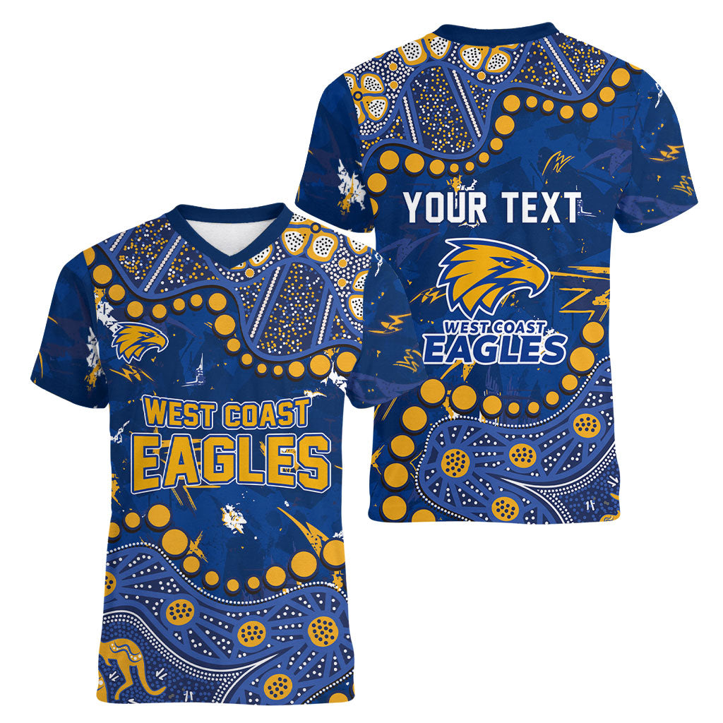 Personalized West Coast Eagles Women V-Neck T-Shirt Aboriginal Pattern with Graffiti Style