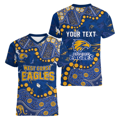 Personalized West Coast Eagles Women V-Neck T-Shirt Aboriginal Pattern with Graffiti Style