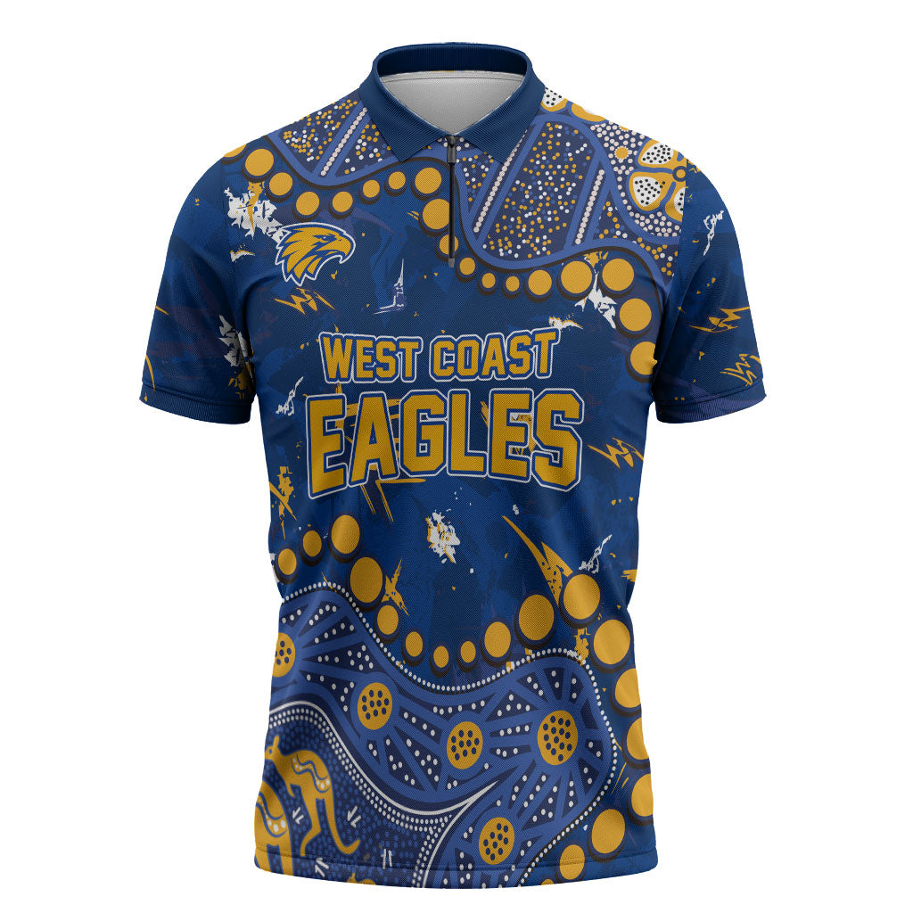 Personalized West Coast Eagles Zipper Polo Shirt Aboriginal Pattern with Graffiti Style