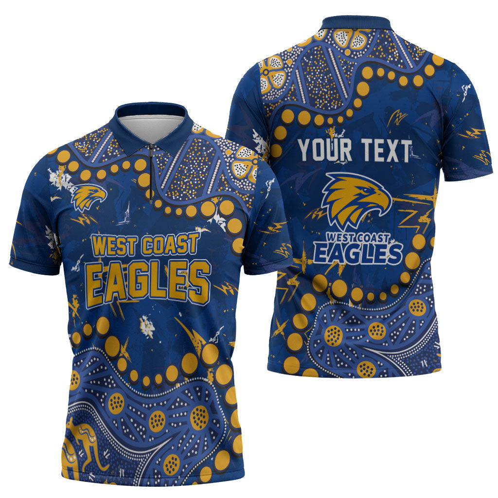 Personalized West Coast Eagles Zipper Polo Shirt Aboriginal Pattern with Graffiti Style