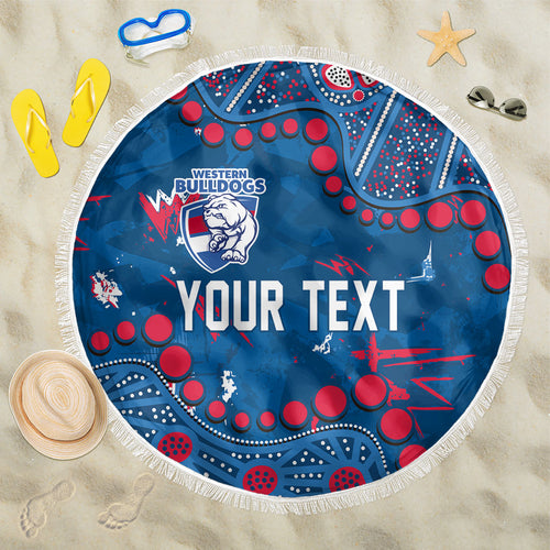 Personalized Western Bulldogs Beach Blanket Aboriginal Pattern with Graffiti Style