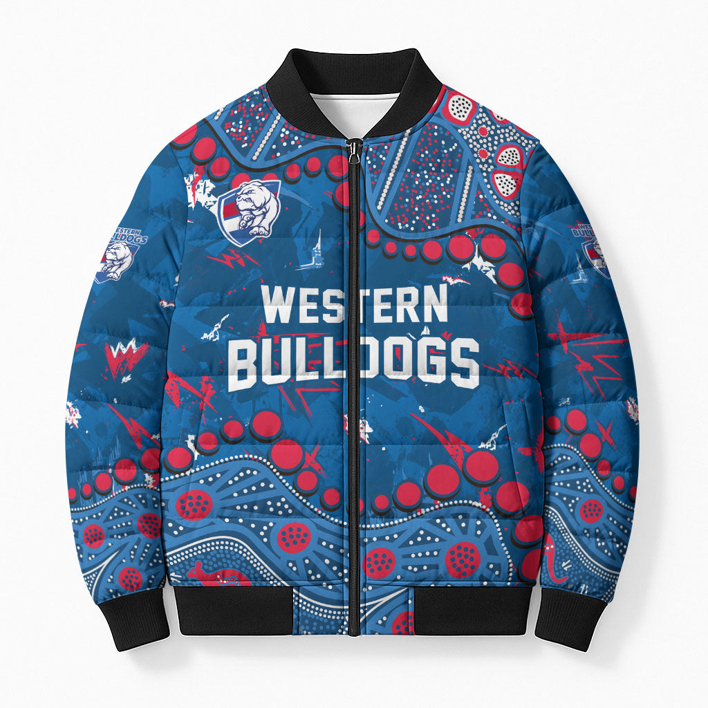 Personalized Western Bulldogs Bomber Puffer Jacket Aboriginal Pattern with Graffiti Style