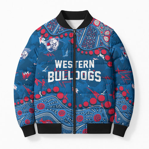 Personalized Western Bulldogs Bomber Puffer Jacket Aboriginal Pattern with Graffiti Style