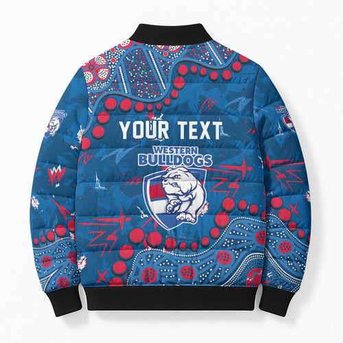 Personalized Western Bulldogs Bomber Puffer Jacket Aboriginal Pattern with Graffiti Style