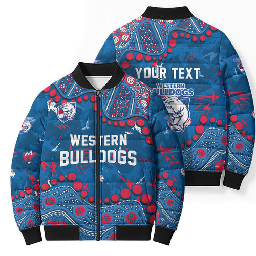 Personalized Western Bulldogs Bomber Puffer Jacket Aboriginal Pattern with Graffiti Style