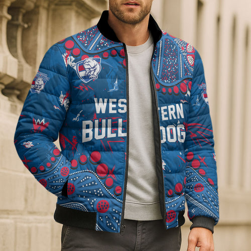 Personalized Western Bulldogs Bomber Puffer Jacket Aboriginal Pattern with Graffiti Style