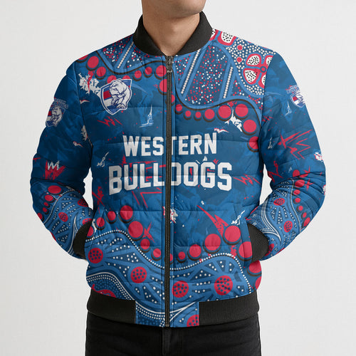Personalized Western Bulldogs Bomber Puffer Jacket Aboriginal Pattern with Graffiti Style