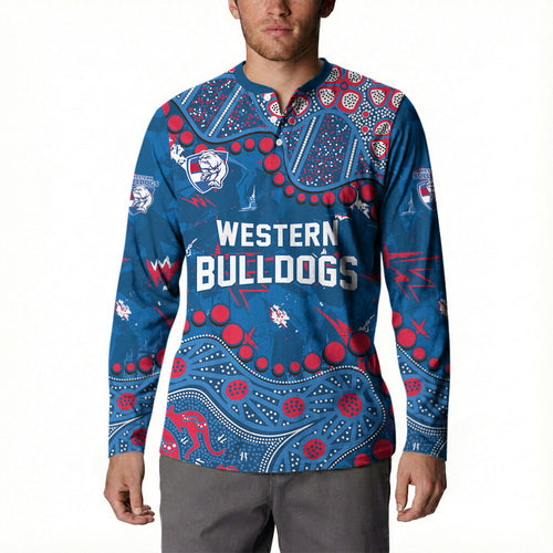 Personalized Western Bulldogs Button Sweatshirt Aboriginal Pattern with Graffiti Style