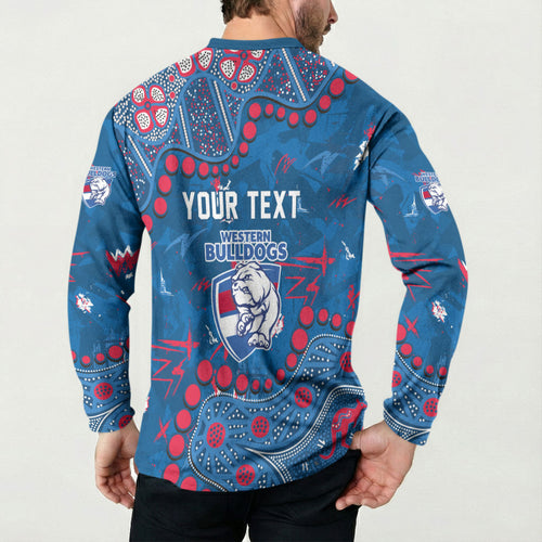 Personalized Western Bulldogs Button Sweatshirt Aboriginal Pattern with Graffiti Style