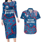 Personalized Western Bulldogs Couples Matching Long Sleeve Bodycon Dress and Hawaiian Shirt Aboriginal Pattern with Graffiti Style