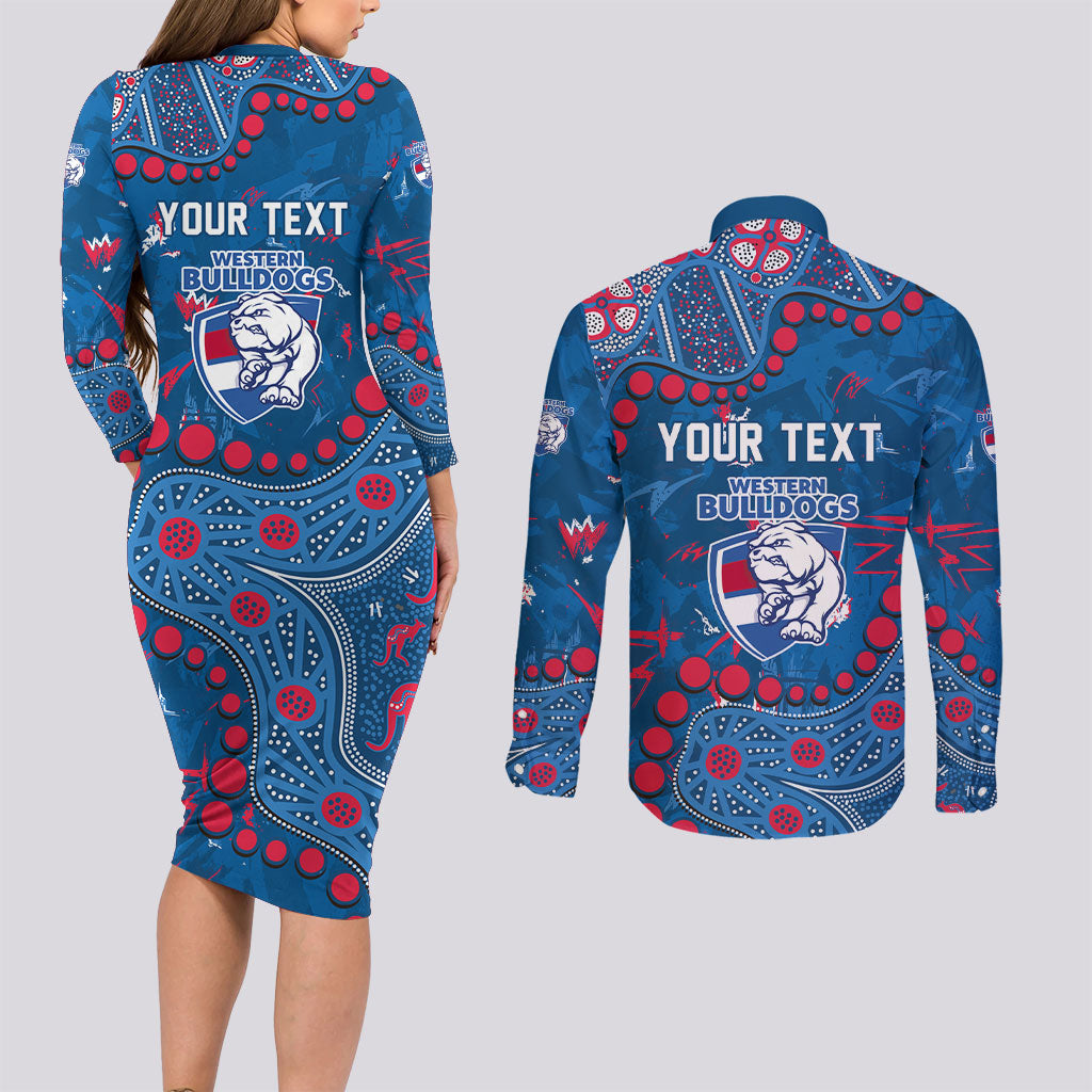 Personalized Western Bulldogs Couples Matching Long Sleeve Bodycon Dress and Long Sleeve Button Shirt Aboriginal Pattern with Graffiti Style