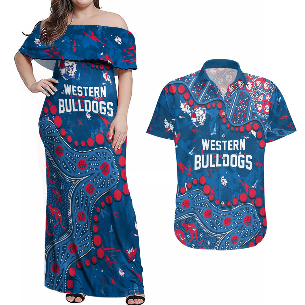 Personalized Western Bulldogs Couples Matching Off Shoulder Maxi Dress and Hawaiian Shirt Aboriginal Pattern with Graffiti Style
