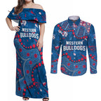 Personalized Western Bulldogs Couples Matching Off Shoulder Maxi Dress and Long Sleeve Button Shirt Aboriginal Pattern with Graffiti Style