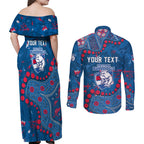 Personalized Western Bulldogs Couples Matching Off Shoulder Maxi Dress and Long Sleeve Button Shirt Aboriginal Pattern with Graffiti Style