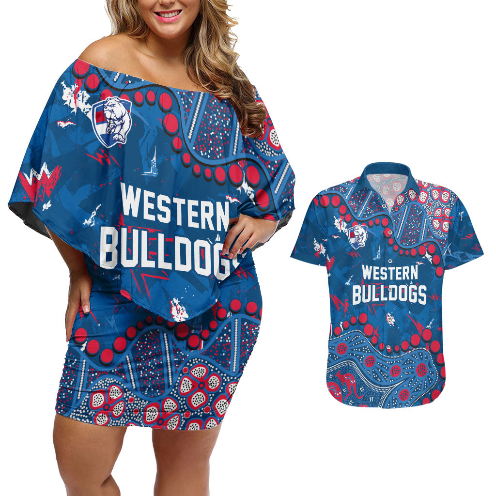Personalized Western Bulldogs Couples Matching Off Shoulder Short Dress and Hawaiian Shirt Aboriginal Pattern with Graffiti Style