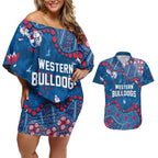 Personalized Western Bulldogs Couples Matching Off Shoulder Short Dress and Hawaiian Shirt Aboriginal Pattern with Graffiti Style