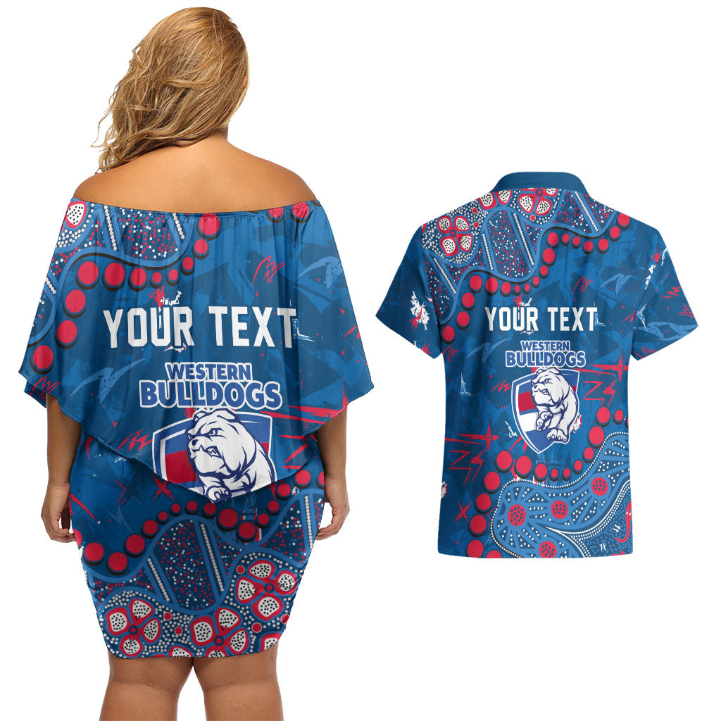 Personalized Western Bulldogs Couples Matching Off Shoulder Short Dress and Hawaiian Shirt Aboriginal Pattern with Graffiti Style