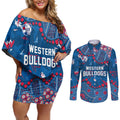Personalized Western Bulldogs Couples Matching Off Shoulder Short Dress and Long Sleeve Button Shirt Aboriginal Pattern with Graffiti Style