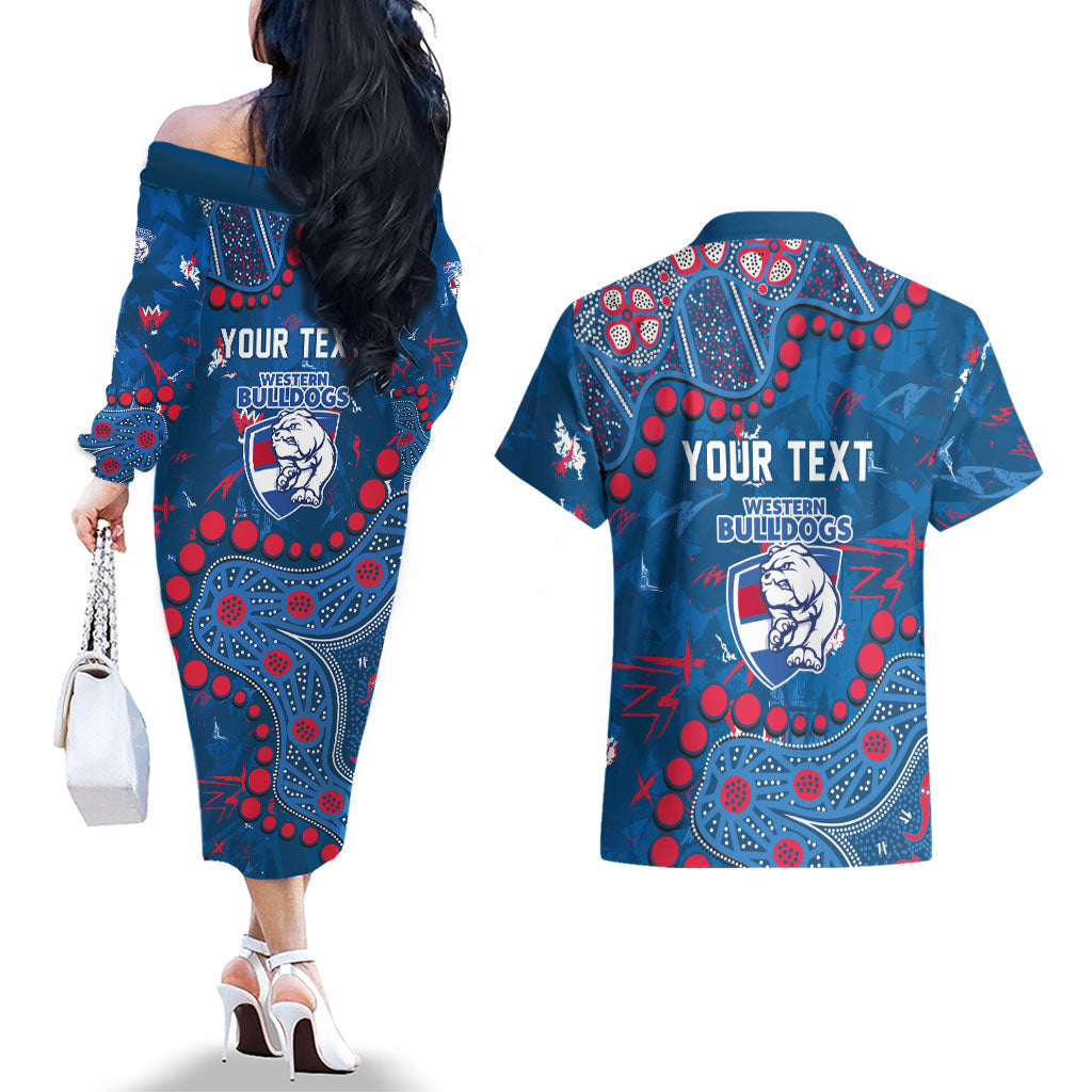 Personalized Western Bulldogs Couples Matching Off The Shoulder Long Sleeve Dress and Hawaiian Shirt Aboriginal Pattern with Graffiti Style