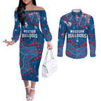 Personalized Western Bulldogs Couples Matching Off The Shoulder Long Sleeve Dress and Long Sleeve Button Shirt Aboriginal Pattern with Graffiti Style
